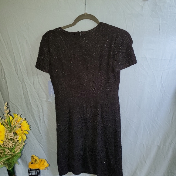 115-London Times Black sequin lined dress with peek-a-boo front. Cap sleeves - Picture 9 of 10